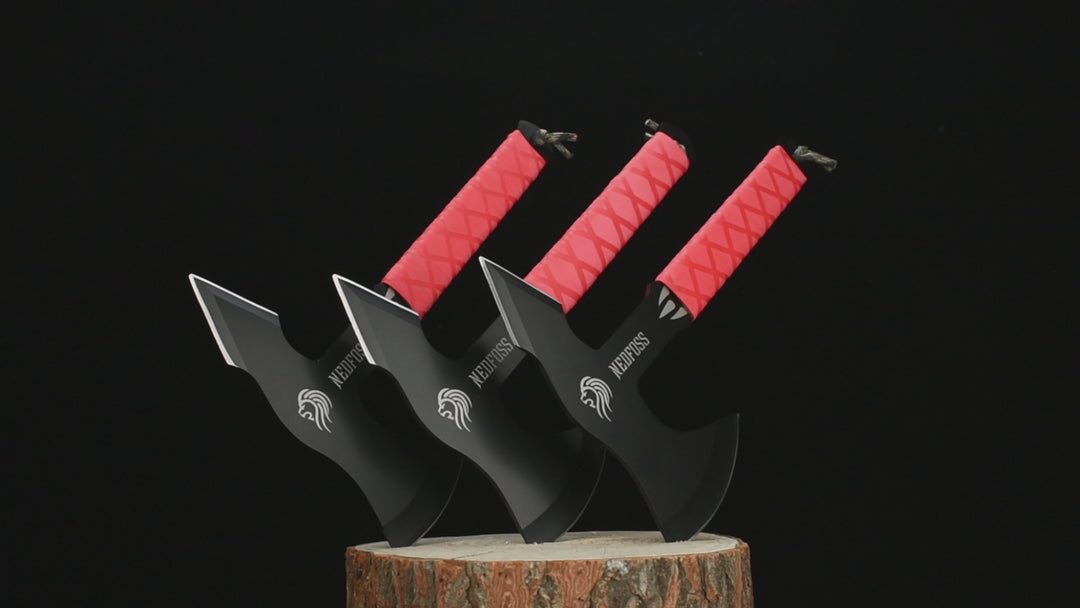 NedFoss Bear Throwing Axes and Knives Set,  Pack of 6, 10.6" Full Tang Throwing Axe with TPR Rubber, 9.8” Throwing Knife