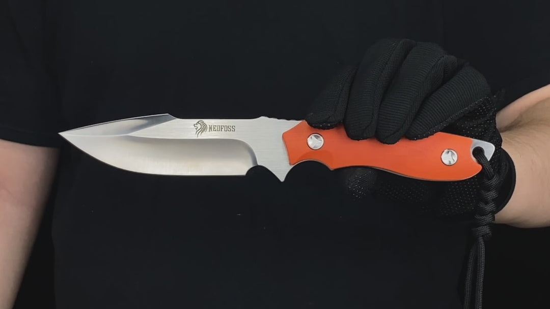 Free-Wolf Fixed Blade Survival Knife with 5Cr13Mov Blade and G10 Handle, Comes With Fire Starter and Kydex Sheath