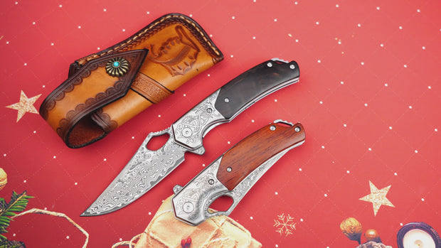 Pterosaur Damascus Pocket Knife,VG10 Damascus Steel Blade and