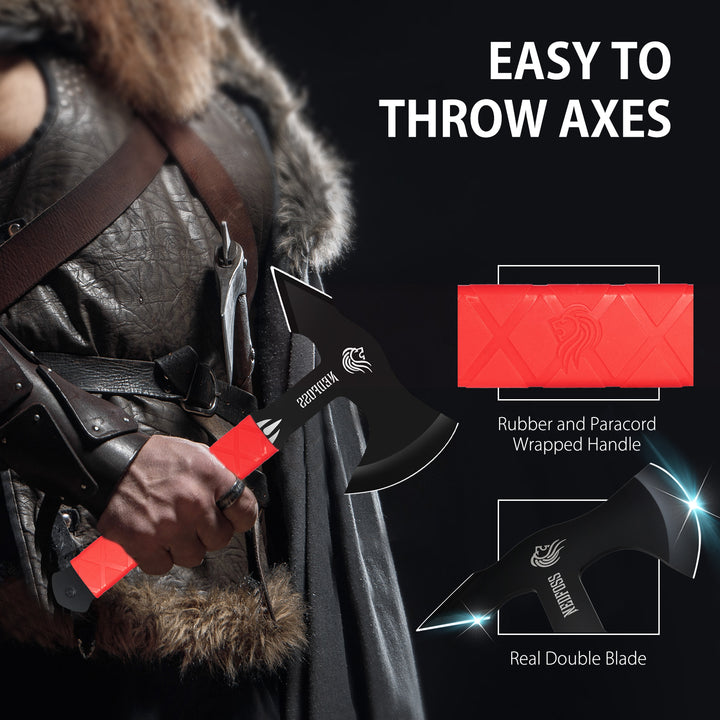 NedFoss Throwing Knives, Throwing Axes Pack of 6, 11.7" Full Tang Axe Throwing Set with TRB Rubber, Throwing Game of Fixed Blade Knife with Nylon Sheath for Recreation