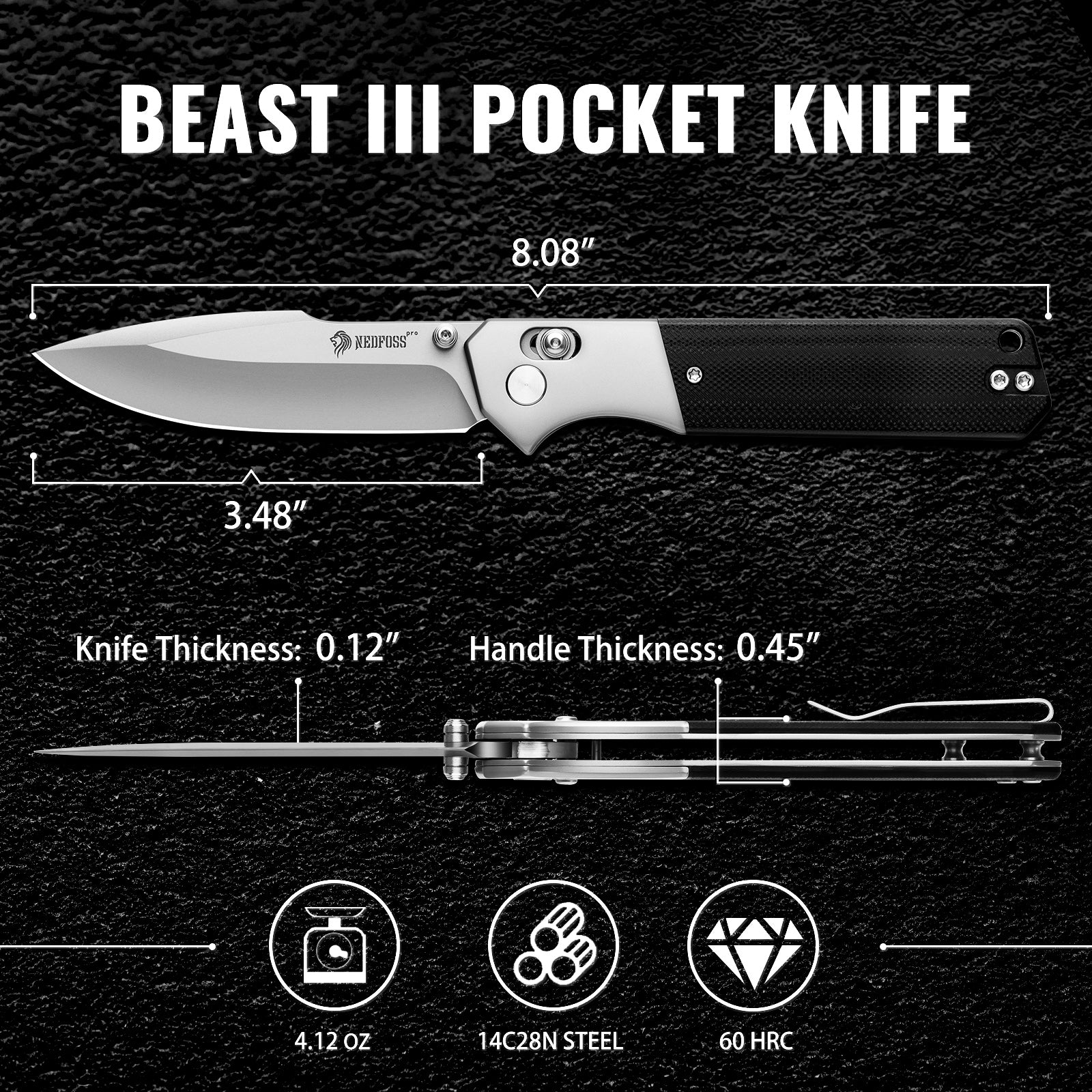 Beast Pocket Knife, Large EDC Folding Knife with Liner Lock
