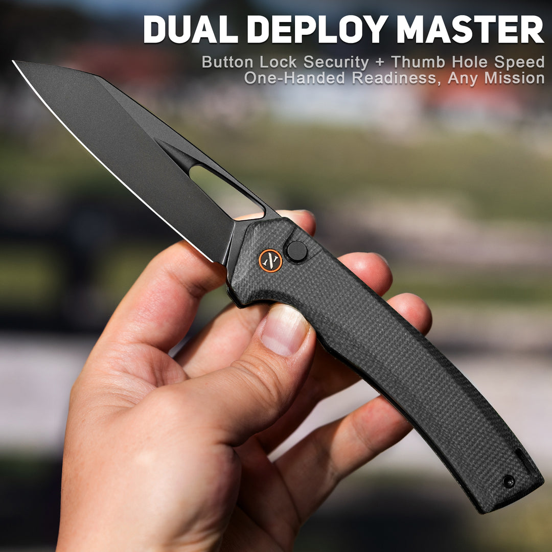 NedFoss BLACK MAMBA Pro EDC Folding Pocket Knife, 3.5" Razor Sharp 14C28N Reverse Tanto Blade, Upgraded Button Lock, Micarta Handle & Deep Carry Clip, Tactical Camping Knife Gift for Men & Women