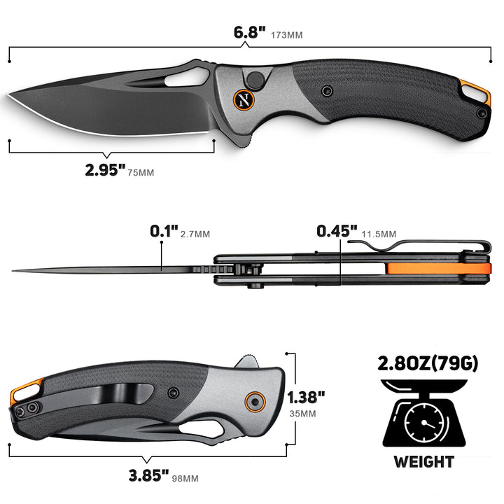 NedFoss Heron 2.95" Japanese VG10 Pocket Knife with Lightweight G10 Handle w/Aluminum Bolster