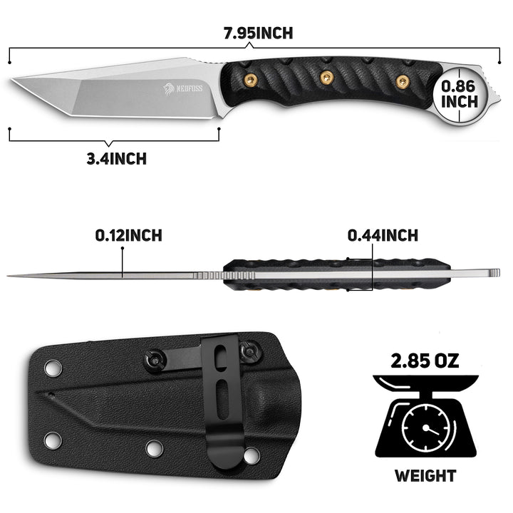 NedFoss PIONEER 3.4" Full Tang 14C28N Steel Small Fixed Blade Knife with G10 Handle