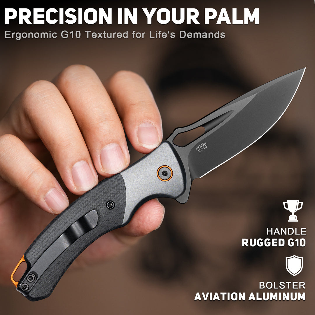 NedFoss Heron 2.95" Japanese VG10 Pocket Knife with Lightweight G10 Handle w/Aluminum Bolster
