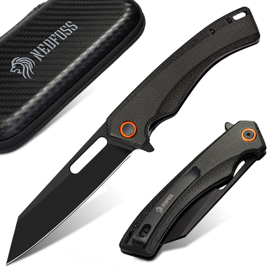 NedFoss Mamba EDC Pocket Knife, 3.5" D2 Blade and Micarta Handle, Reverse Tanto