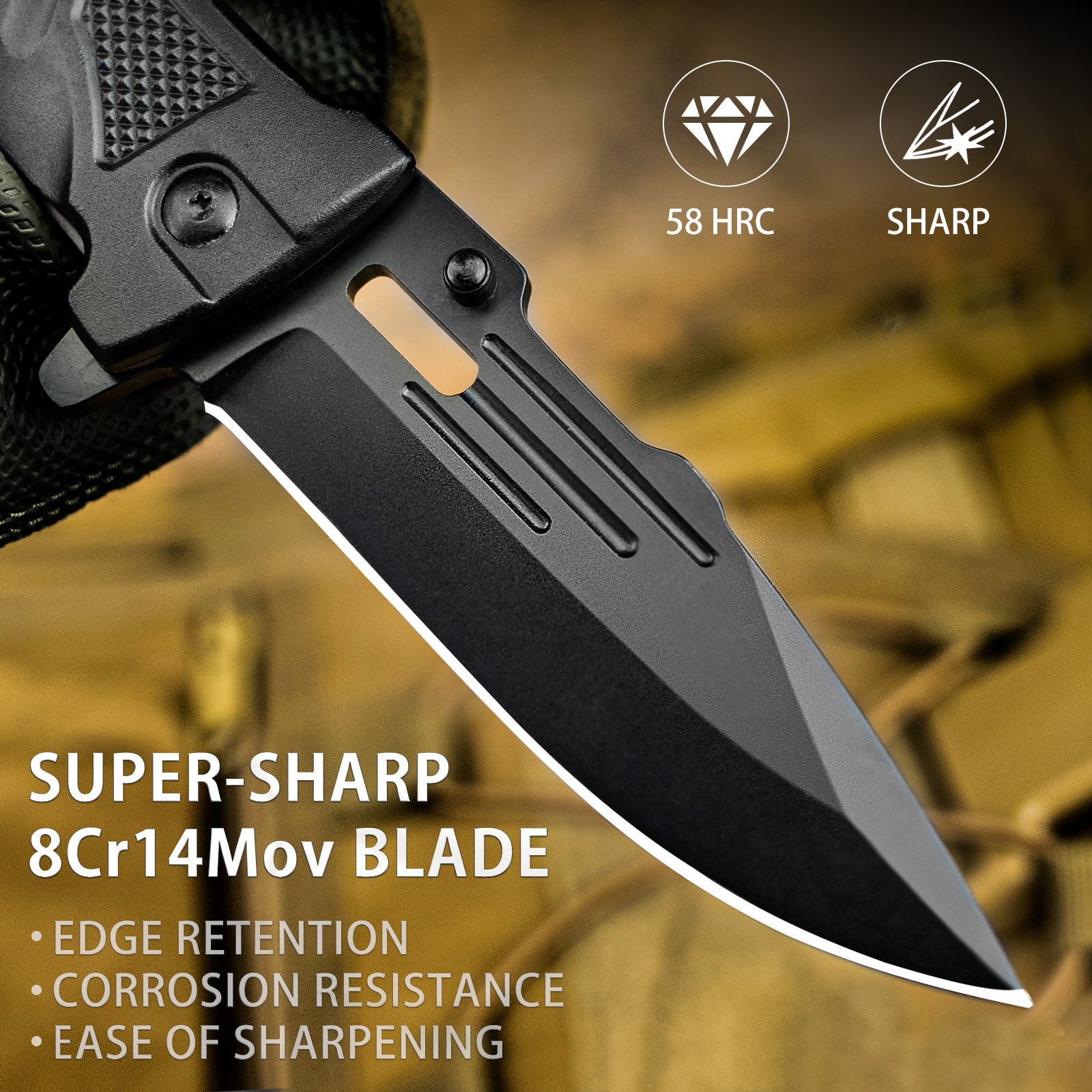 DA75 Tactical Pocket Knife,3 in 1 Folding Knife with Seat Belt Cutter