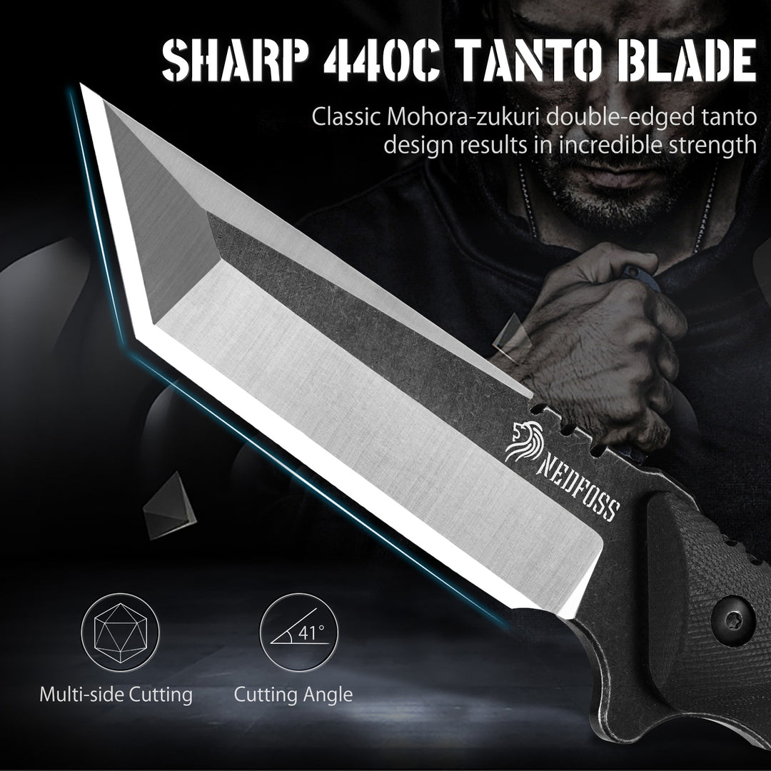 NedFoss Tanto Fixed Blade Messer mit Scheide, 9,6 Zoll Full Tang Bushcraft Messer mit Kydex Scheide, 4'' Tanto Klinge mit strapazierfähigem, rutschfestem G10 Griff, Coole Messer für Männer (Dragon)