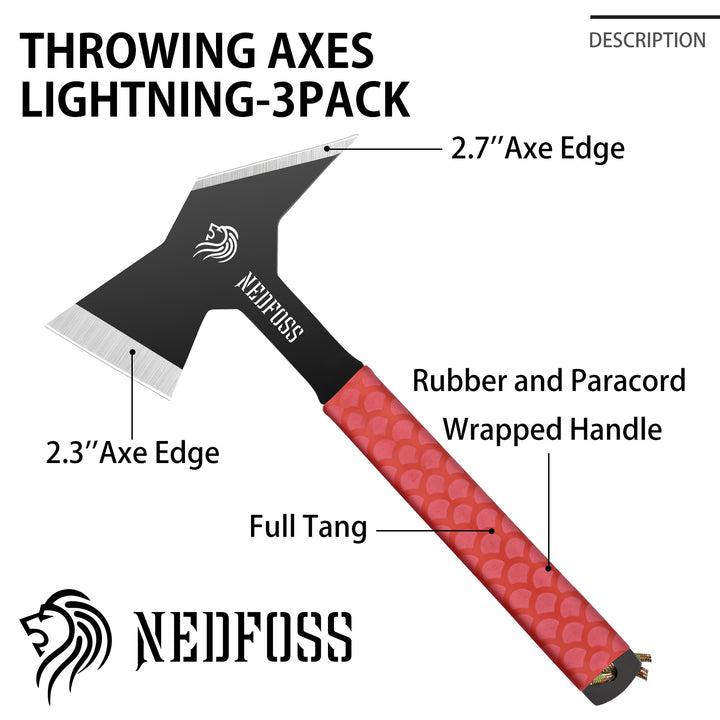 NedFoss Flash Throwing Axes, 11" Full Tang Throwing Axes Set,  Pack of 3 with Nylon Sheath, Recreation and Competition