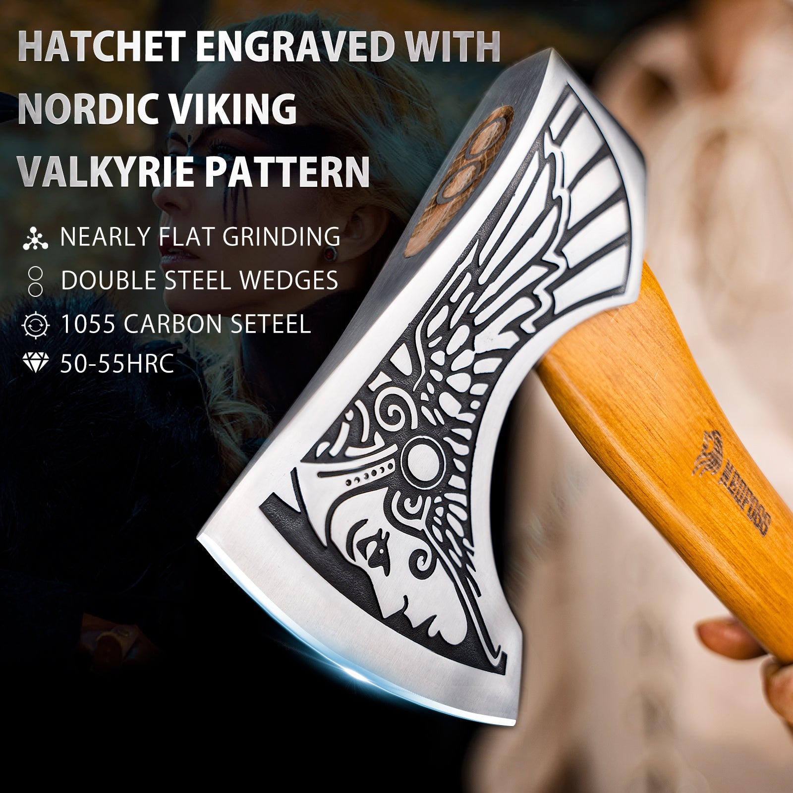 Nedfoss Valkyrie Viking Axe, Bearded Axe, with Leather Sheath and