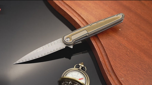 Dragonfly Damascus Pocket Knife, Damascus Steel Blade Flipper with