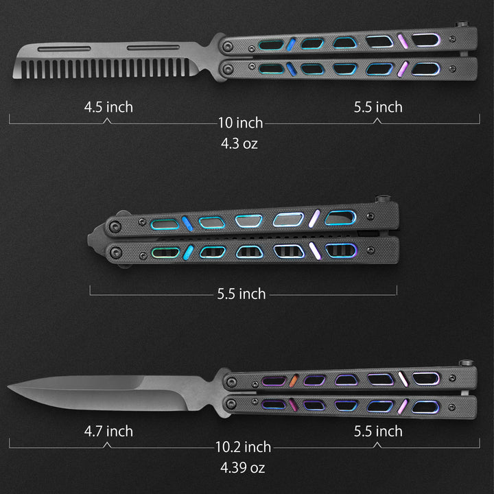 NedFoss Butterfly Knife Trainer with G10 Handle Pack of 2, Butterfly Knife Comb and Unsharpened Blade Balisong