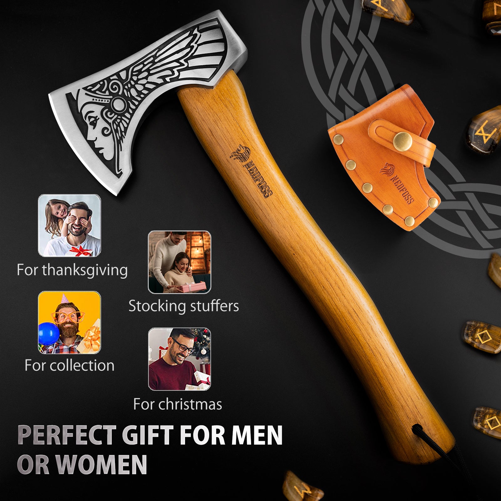 Nedfoss Valkyrie Viking Axe, Bearded Axe, with Leather Sheath and