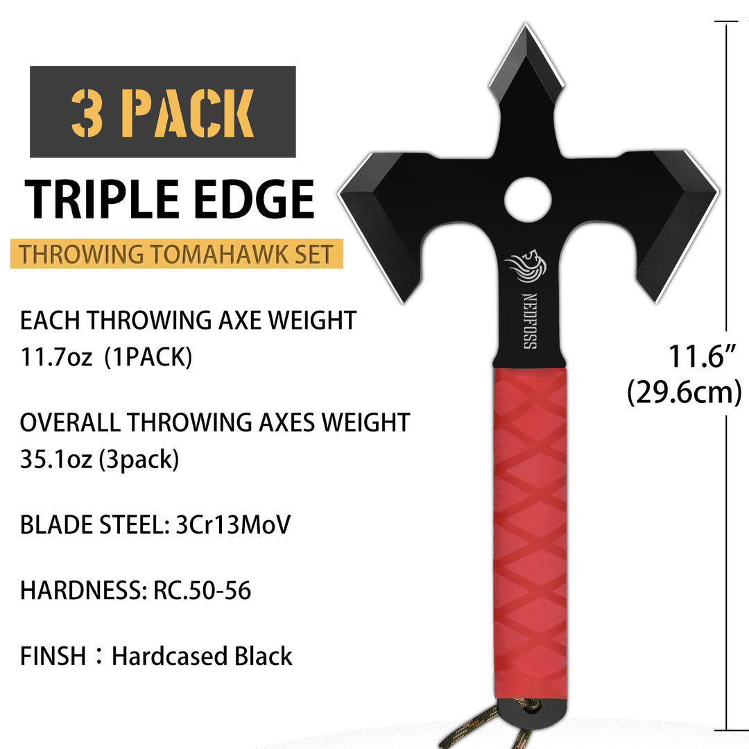 NedFoss Ares Throwing Axes, Pack of 3, 11.6” Full Tang Throwing Axe with TPR Rubber Handle