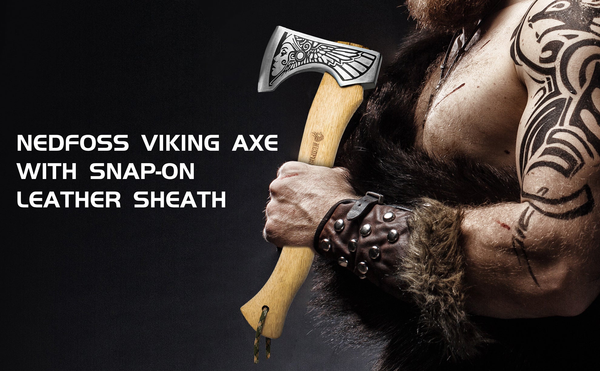 Nedfoss Valkyrie Viking Axe, Bearded Axe, with Leather Sheath and