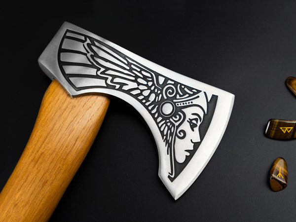 Nedfoss Valkyrie Viking Axe, Bearded Axe with Leather Sheath, Beech Wood Handle, Excellent Gifts for Men