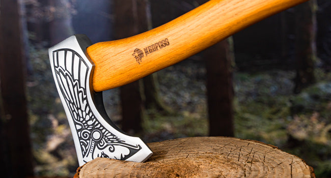 Nedfoss Valkyrie Viking Axe, Bearded Axe with Leather Sheath, Beech Wood Handle, Excellent Gifts for Men