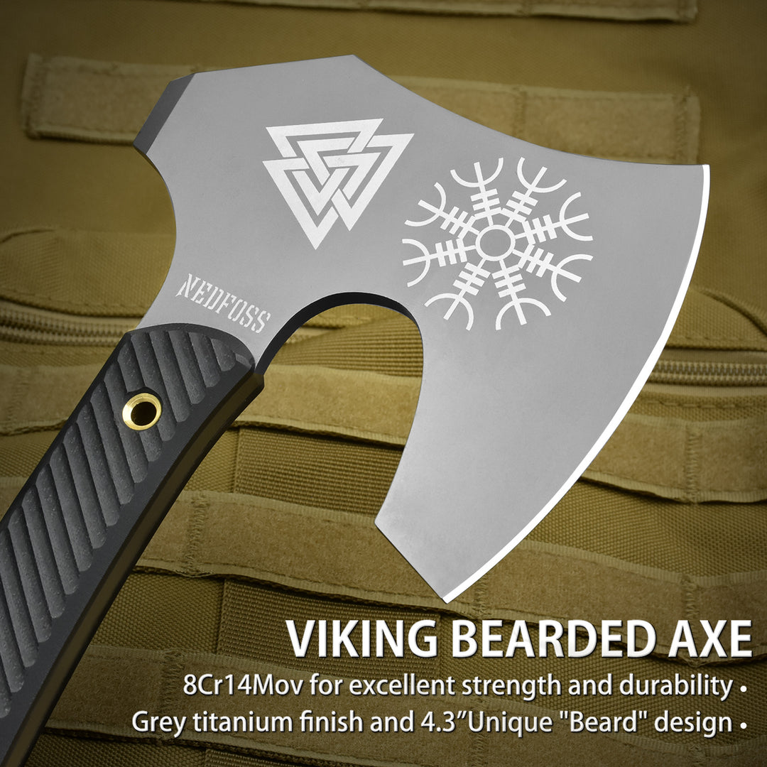 NedFoss Vikings Tactical Tomahawk, 12.2" Full Tang Berserker Blade Axe with G10 Handle and Leather Sheath