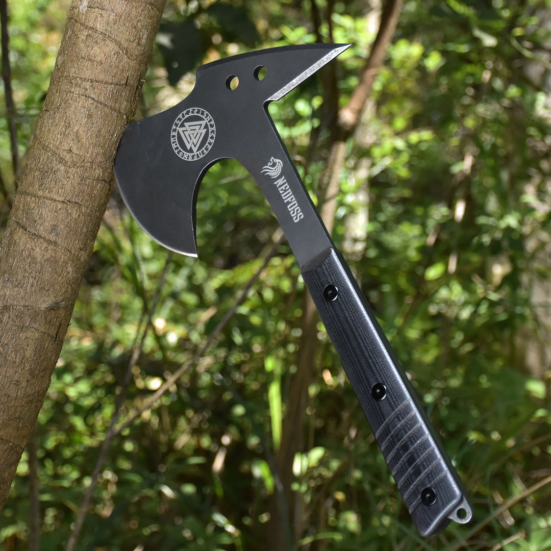 NedFoss Eagle 13" Tomahawk, 4.3" Blade and G10 Handle with Spike, Full Tang Tactical Tomahawk and Viking Axe with Leather Sheath, Survival Hatchets