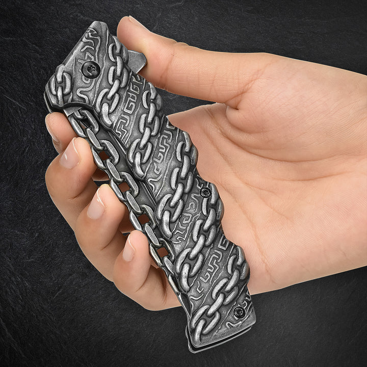 NedFoss Chain Pocket Knife, Spring-assisted Folding Knife, Unique Design, Cool EDC Knife