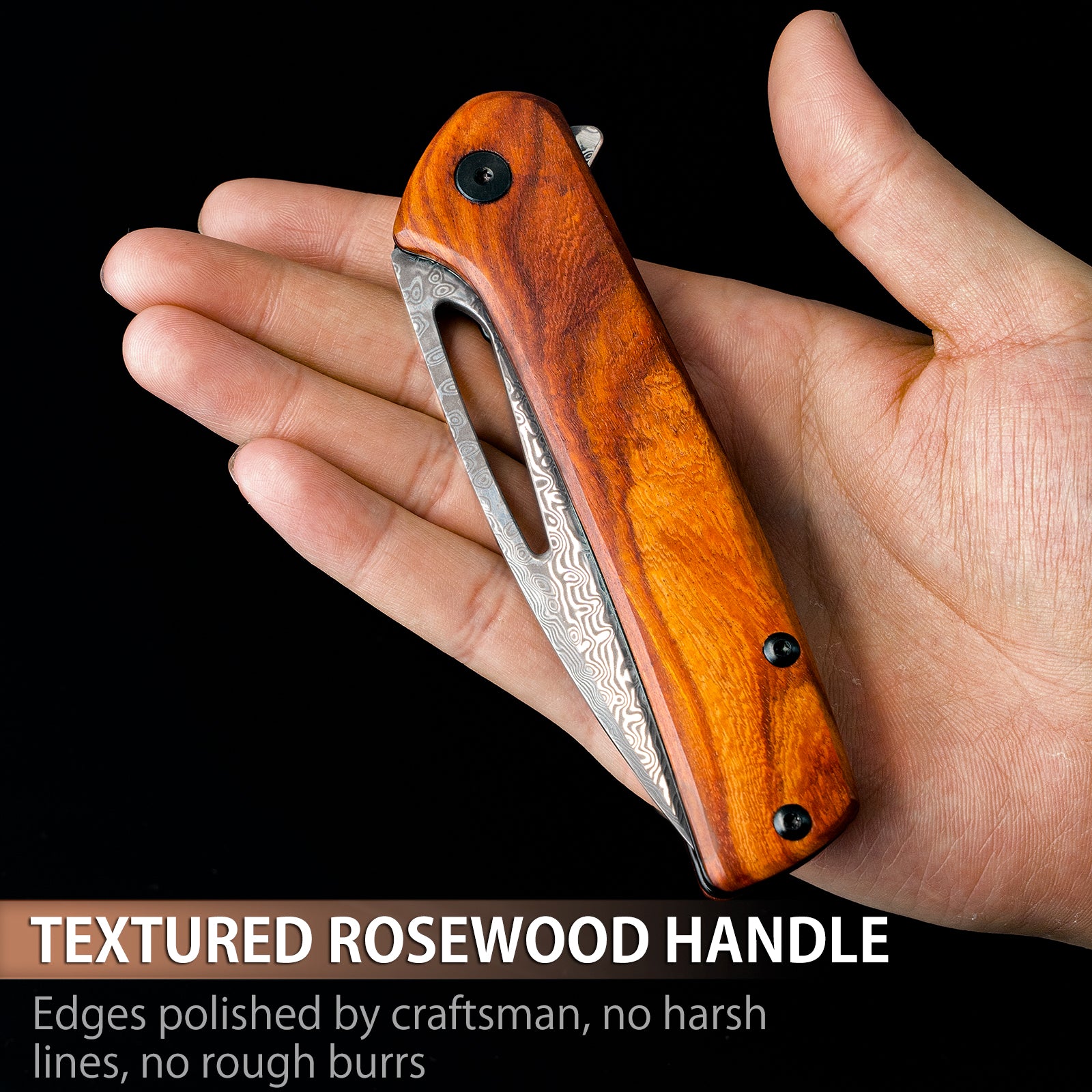 NedFoss Mustang Damascus Pocket Knife with Rosewood Handle