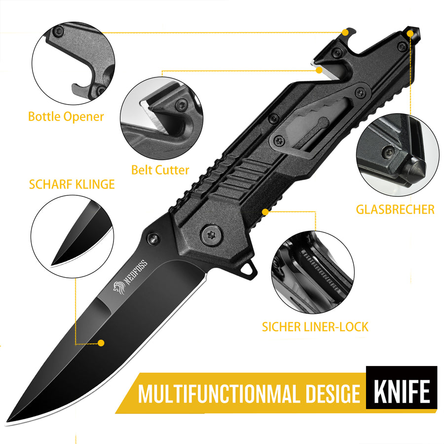 NedFoss AK10 Tactical Pocket Folding Knife, 7 in 1 Springassisted EDC