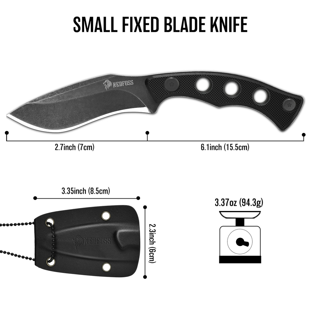 NedFoss Squirrel Neck Knife 2.7'' Kukri Blade, Small Fixed Blade Knife With Kydex Sheath and G10 Handle, Self Defense EDC Knife