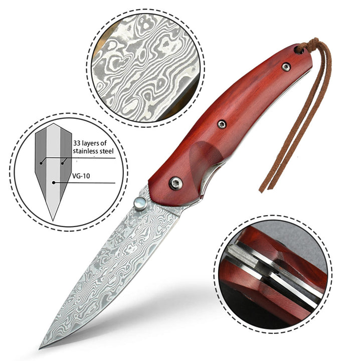 Polar-Bear Damascus Pocket Knife with Damascus Steel Blade