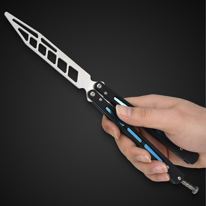 NedFoss Butterfly Knife Trainer with G10 Handle, Practice Balisong Runs on Bearings, Blue
