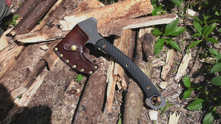 NedFoss 12,2" Tomahawk- und Wikinger-Axt, Full Tang Tomahawk-Axt mit bärtigem Design und aufsteckbarer Lederscheide, Nordic Valhalla Warrior Berserker Bartaxt mit Wikingerklinge und G10-Griff 