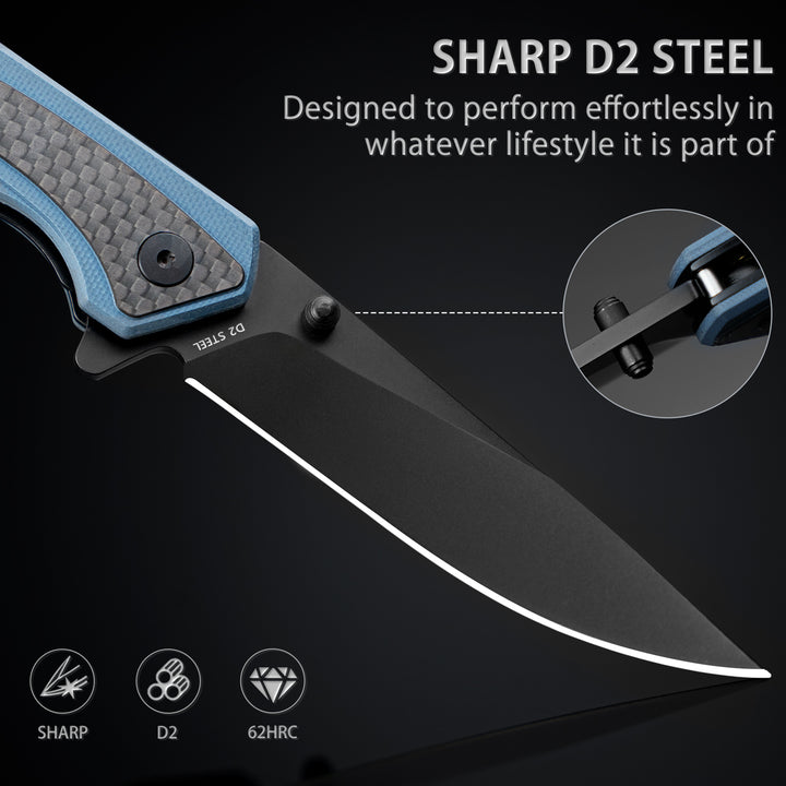 Dolphin Pocket Knife,Carbon-Fiber and  D2 Steel Blade