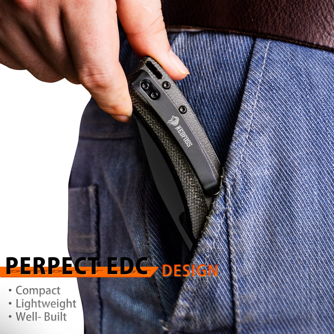 NedFoss Mamba 3.5" EDC Pocket Knife, Micarta Handle and D2 Steel Clip Point Blade
