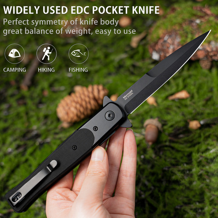 NedFoss Stiletto Knives Taschenmesser für Männer, 3,9" D2-Stahlklinge, G10-Griff, kugelgelagerte, federunterstützte Öffnung, Titan-Carbo-Nitrid-Beschichtung