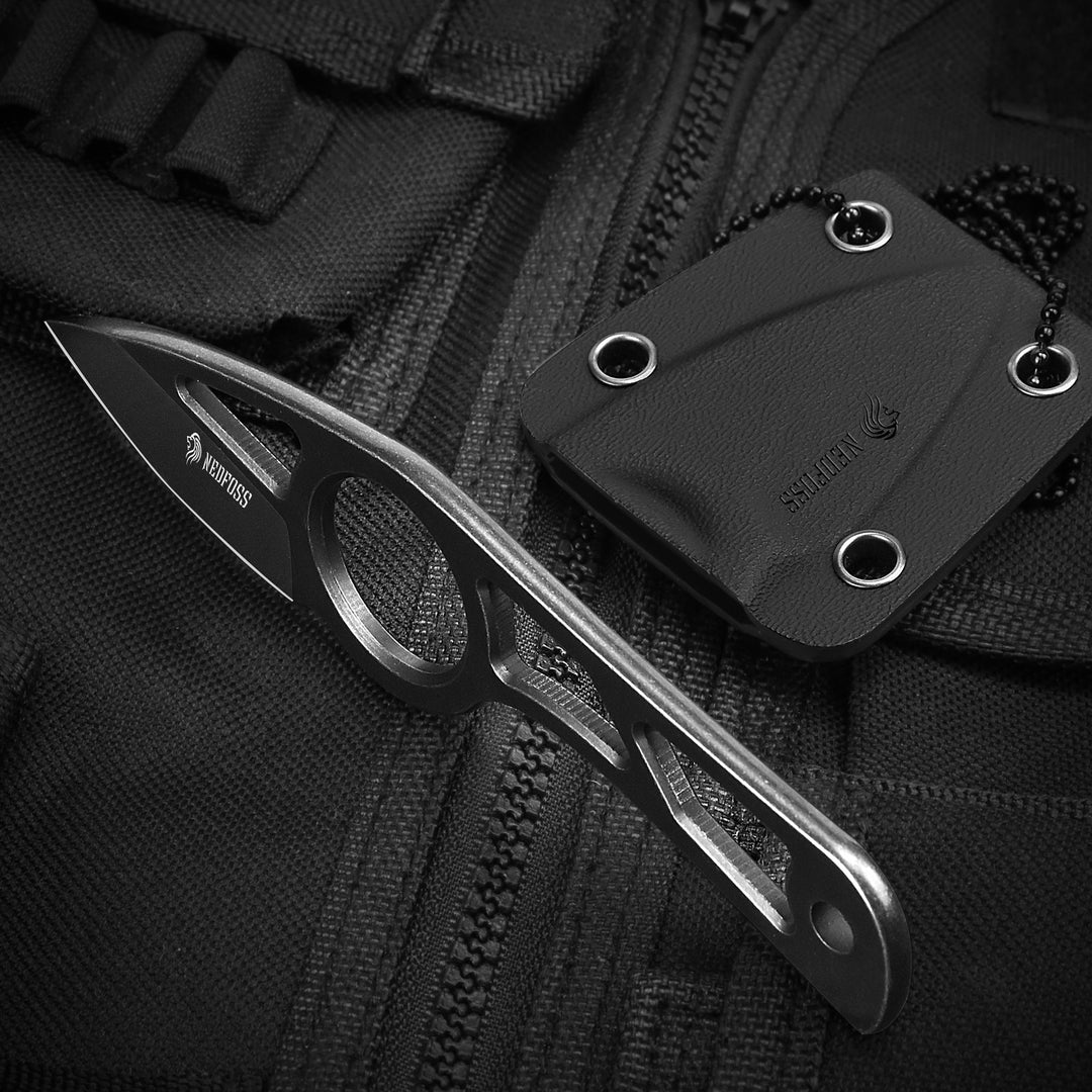 NedFoss Crow Neck Knife, 1.9'' Blade Full Tang Fixed Blade Utility Knife with Kydex Sheath, EDC Knife