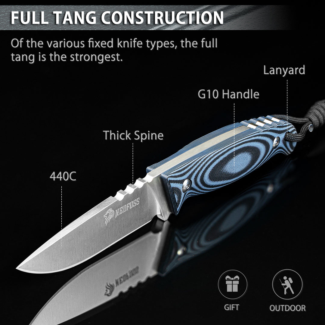 Hyenas Full Tang Fixed Blade Knife, 3.5" Full Flat Blade and G10 Handle