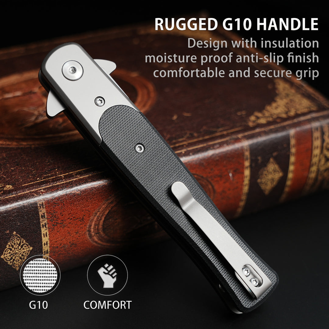 NedFoss Stiletto Knives Taschenmesser für Männer, 3,9" D2-Stahlklinge, G10-Griff, kugelgelagerte, federunterstützte Öffnung, Titan-Carbo-Nitrid-Beschichtung