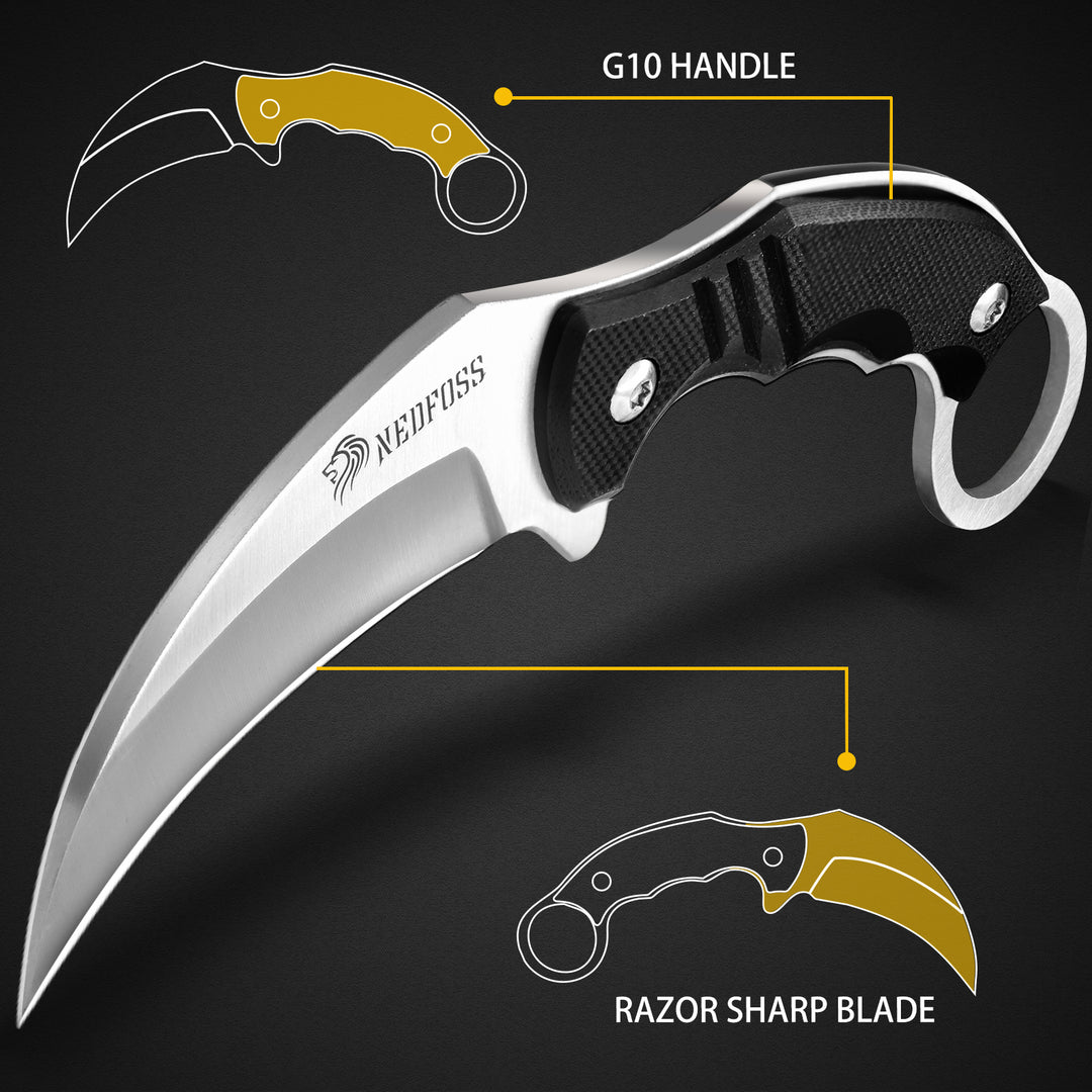 NedFoss Condor 2.5" Neck Knife, Mini Self Defense Tactical Knife, Karambit Knives with Kydex Sheath