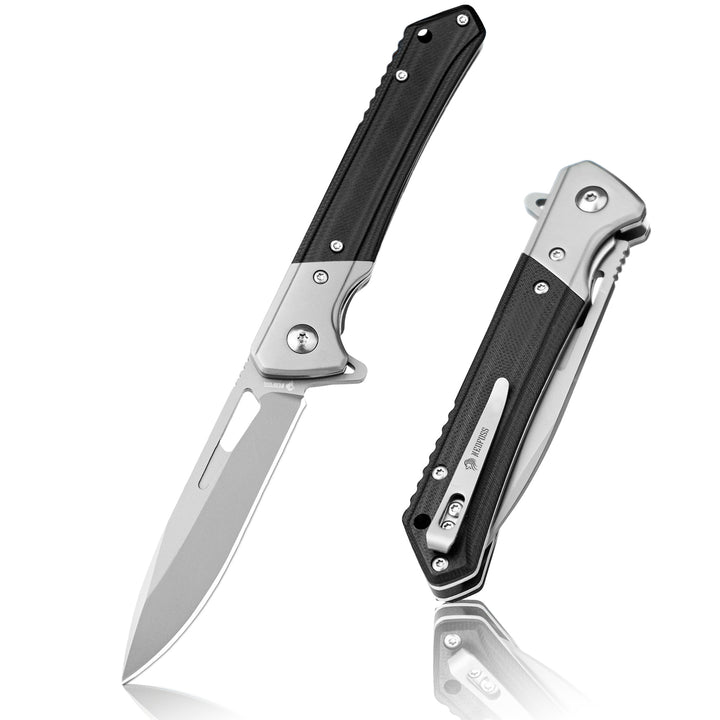 NedFoss Taschenmesser, 3,5 Zoll EDC-Messer mit D2-Klinge und G10-Griff, gefederter Flipper zum Öffnen, tiefer Tragetaschenclip (ELF PRINCE)