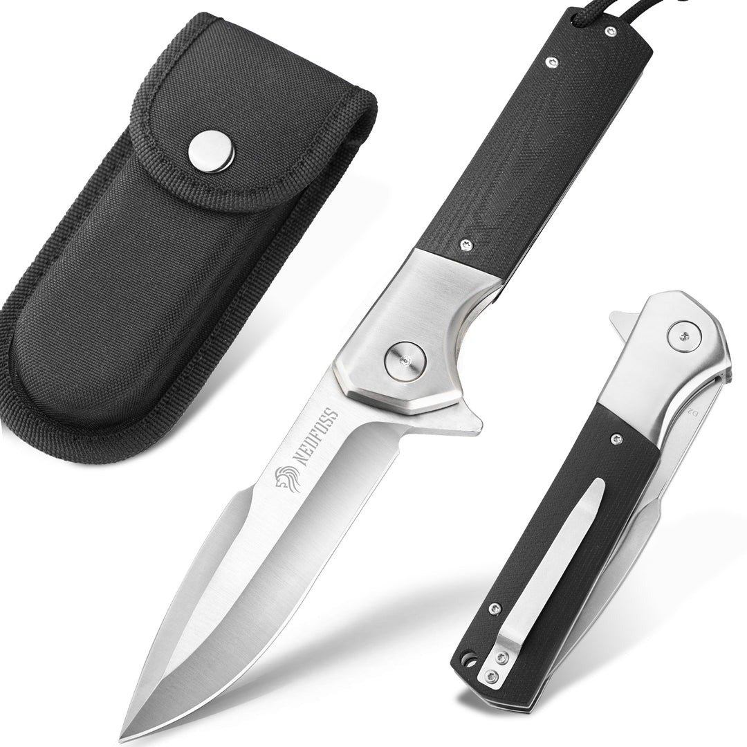 NedFoss Beast Pocket Knife with 4'' D2 Steel Blade and G10 Handle, Large EDC Folding Knife with Liner Lock