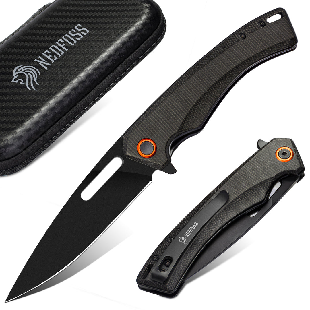 NedFoss Mamba EDC Pocket Knife, 3.5" D2 Blade and Micarta Handle, Reverse Tanto
