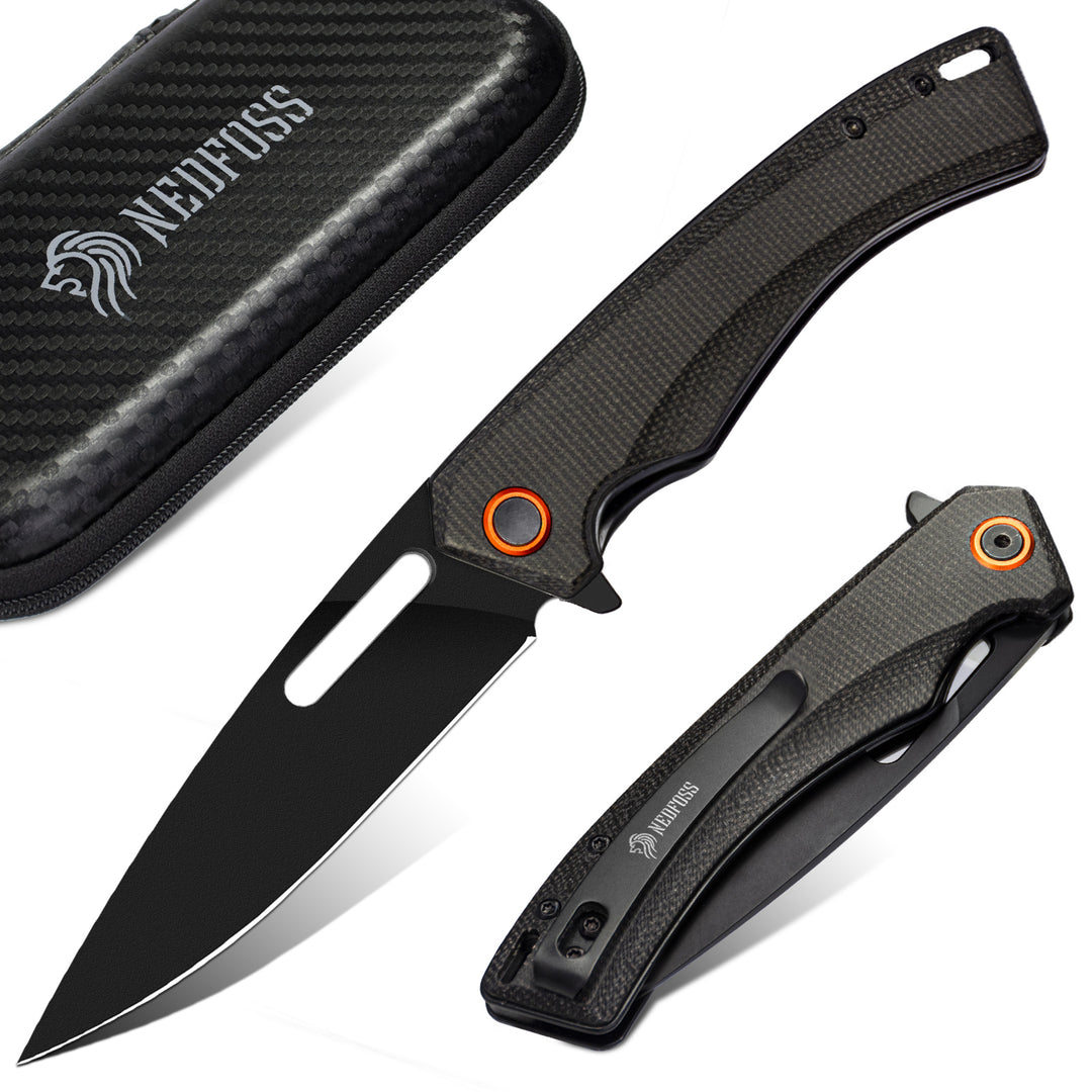 NedFoss Mamba 3.5" EDC Pocket Knife, Micarta Handle and D2 Steel Clip Point Blade