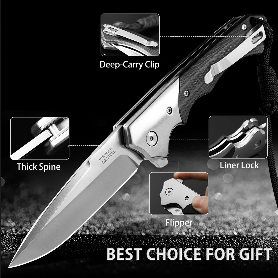 W.Swan  Pocket Knife with D2 Steel Satin Blade and G10 Handle