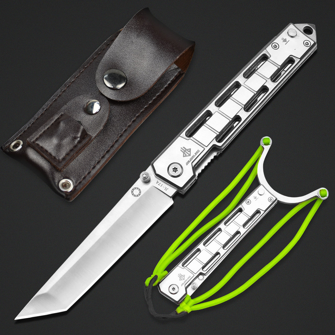 NedFoss 3.5" Pocket Knife with Slingshot and Glass Breaker for Outdoor, Tanto Blade