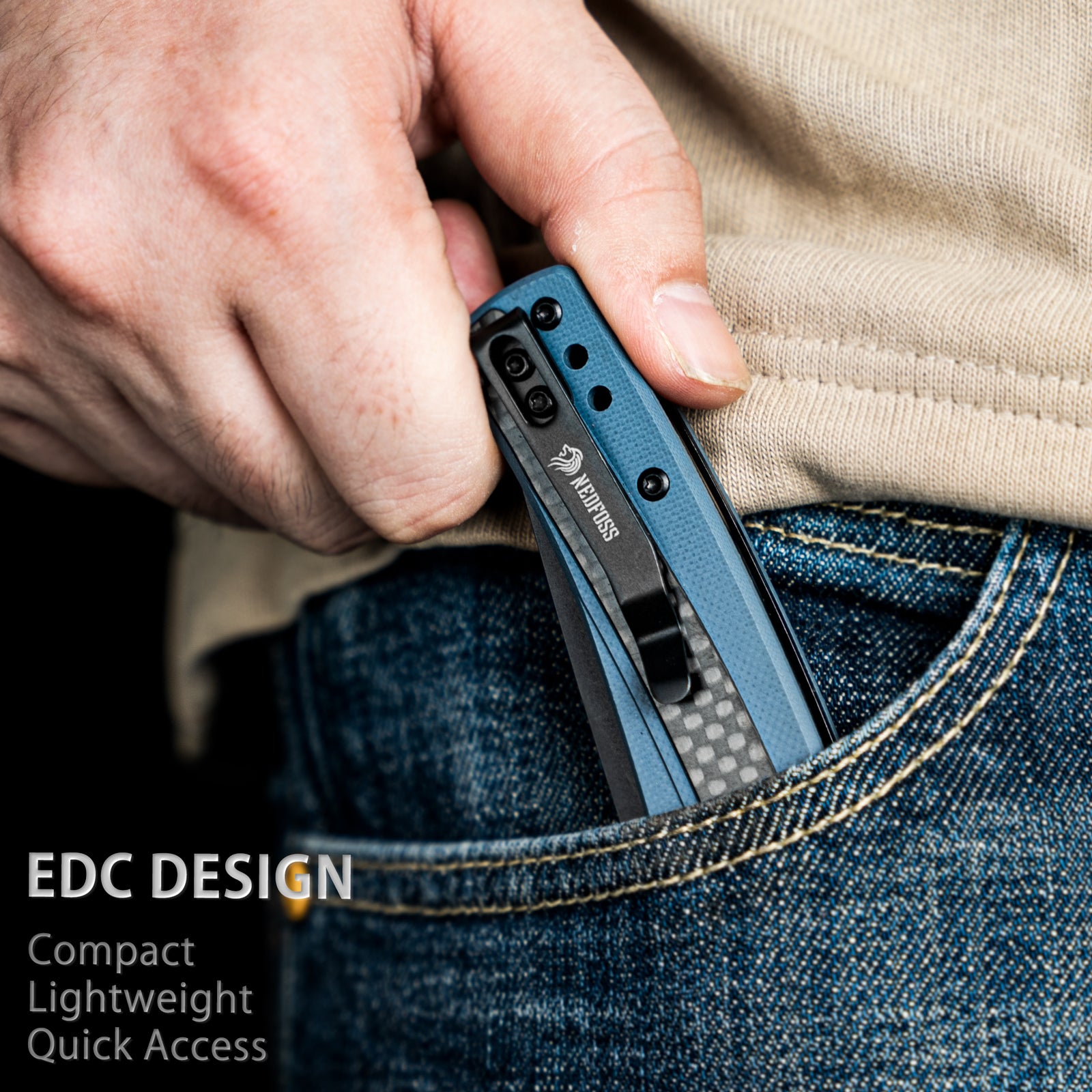 Nedfoss Dolphin Pocket Knife,Carbon-Fiber and D2 Steel Blade