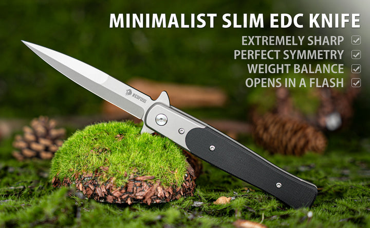NedFoss Mermaid Italian Stiletto Pocket Knife, 3.9" D2 Steel Blade and G10 Handle, Switch blade Folding Knife